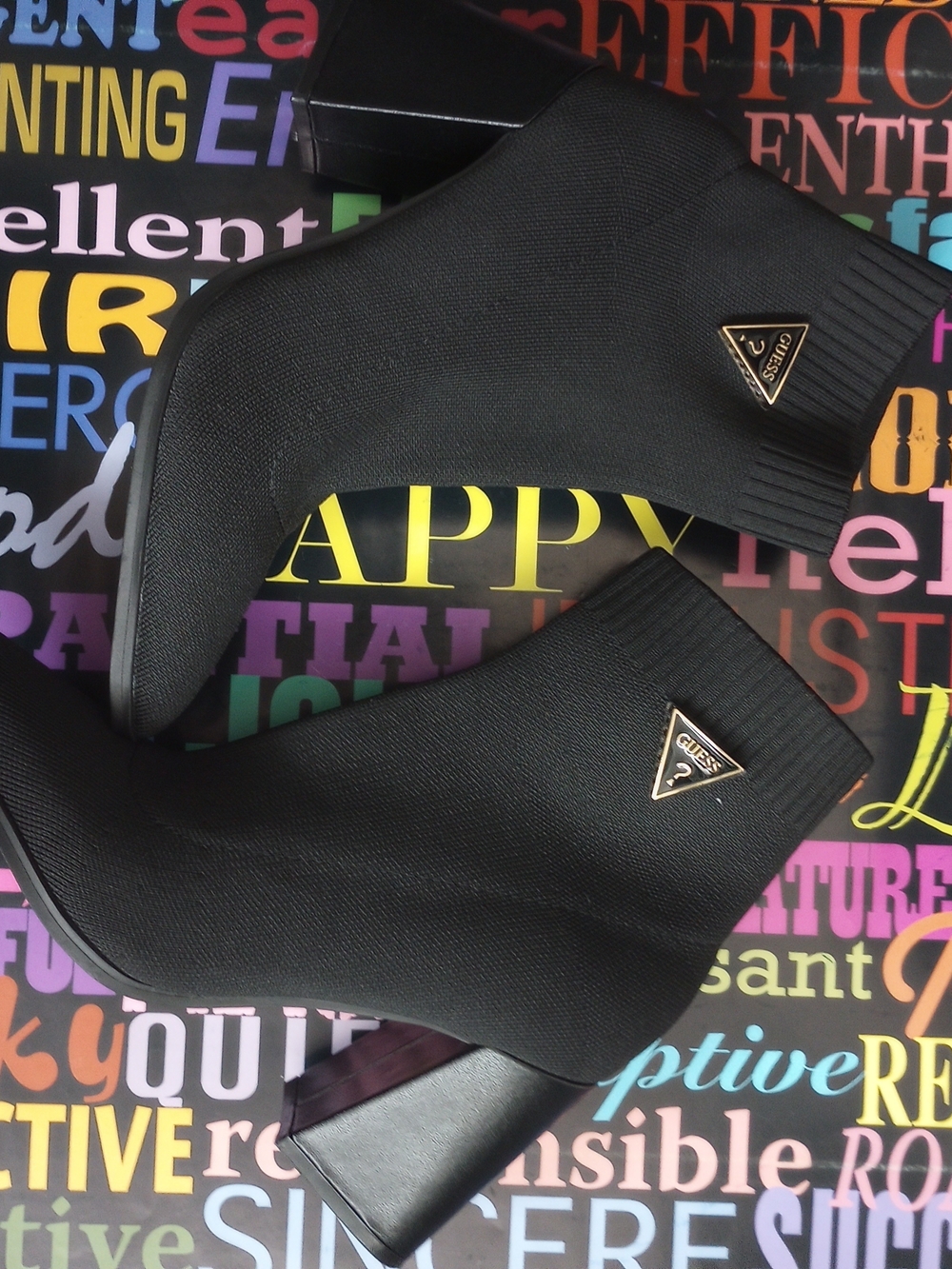 GUESS Black & Gold Logo Ankle Boots!.